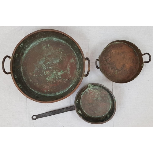 192 - 3 WW1 Washing/Cooking Utensils. A Large Water Pan (35cm dia), a Food Dish(22cm dia) and a Food Heate... 