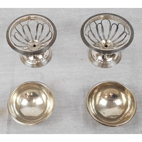 189 - A Pair of Silver Dessert Dishes. Removable bowls - Open Flower Design. 7cm diameter. 7cm tall. 214g ... 