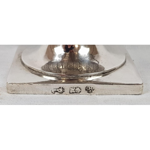 58 - An Antique small Silver Urn. Silver Wire Handles, ribbed body and lid, finished with a wilting Rose ... 