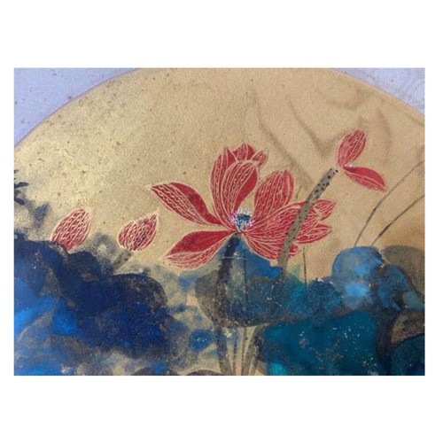 54 - Lotus: Chinese ink and watercolour on gold laminated silk. Attribute to Zhang Daqian, a collection f... 