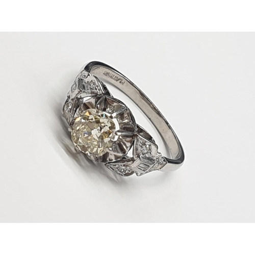 167 - Platinum Old cut Diamond RING with approx 0.5 diamond centre and further diamond settings on the sho... 