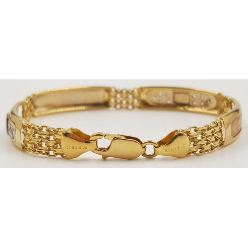 27 - 18ct Yellow and Rose Gold Bracelet with stone settings, marked GRAZIELLA.   15g  19cm