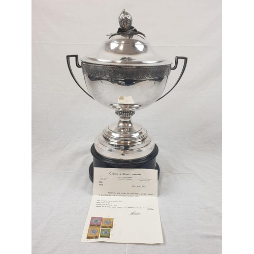 4 - An Antique Maltese Silver Punch Bowl (circa 1850). Classic Trophy shape with a Lemon Fruit Decorated... 