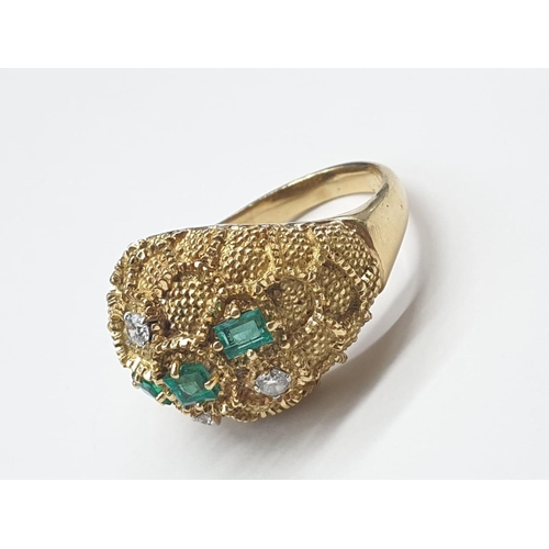 100 - An 18ct Gold, Three Stone Emerald and Three Stone Diamond Ladies Dress Ring. Size O. 14.55g