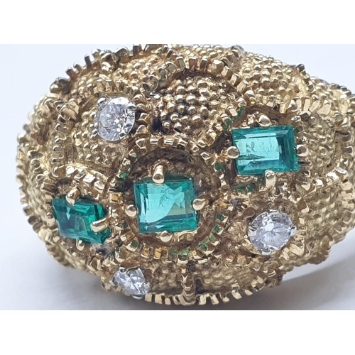 100 - An 18ct Gold, Three Stone Emerald and Three Stone Diamond Ladies Dress Ring. Size O. 14.55g