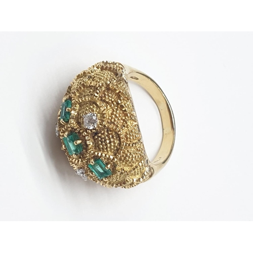 100 - An 18ct Gold, Three Stone Emerald and Three Stone Diamond Ladies Dress Ring. Size O. 14.55g