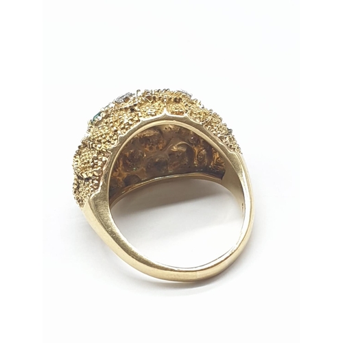 100 - An 18ct Gold, Three Stone Emerald and Three Stone Diamond Ladies Dress Ring. Size O. 14.55g