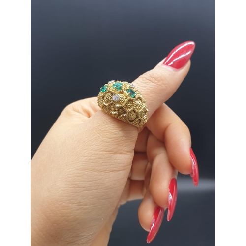 100 - An 18ct Gold, Three Stone Emerald and Three Stone Diamond Ladies Dress Ring. Size O. 14.55g