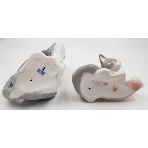 179 - 2 Nao Cat Figurines. 9 and 14cm.