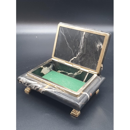 230 - Marble Cigarette Box.  Hinged and standing on 4 feet.  1.318g  16 x 12.5 cm   Slight damage at one c... 