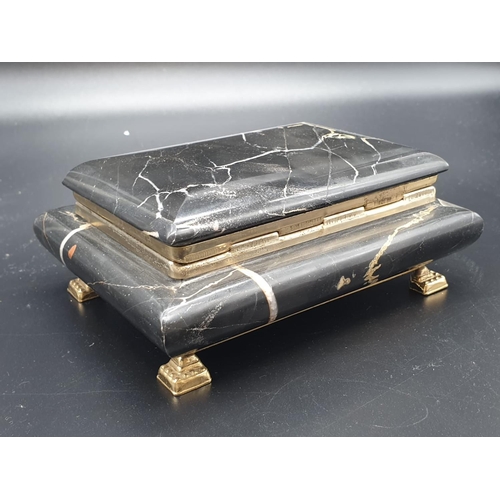 230 - Marble Cigarette Box.  Hinged and standing on 4 feet.  1.318g  16 x 12.5 cm   Slight damage at one c... 