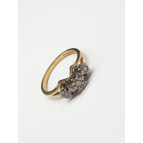 236 - 18ct Gold RING with diamond trilogy.   3.6g . Size O.