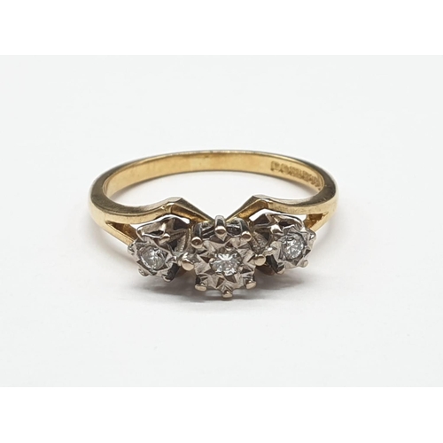 236 - 18ct Gold RING with diamond trilogy.   3.6g . Size O.