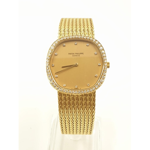 21 - Patek Philippe Automatic  movement WATCH with Diamond Bezel and numerals.  18ct Solid Gold Strap.  3... 