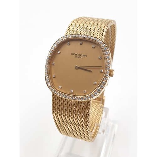 21 - Patek Philippe Automatic  movement WATCH with Diamond Bezel and numerals.  18ct Solid Gold Strap.  3... 