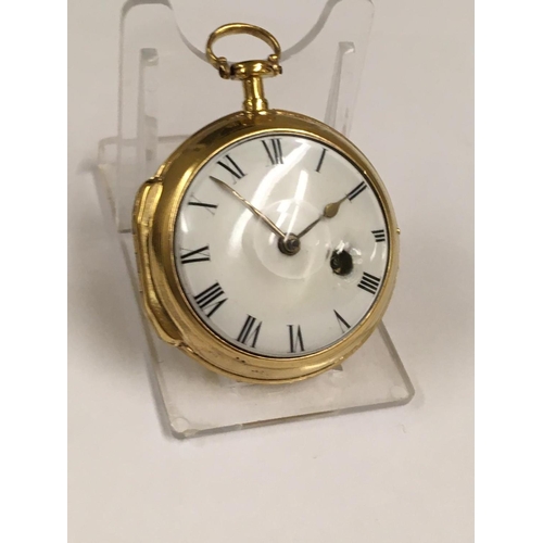 67 - Antique c1700's Yellow Metal Verge Fusee POCKET WATCH (Egyptian Pillars) working but sold with no gu... 