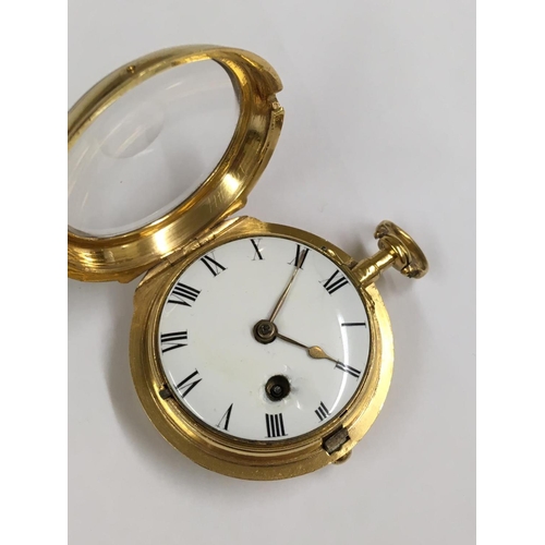 67 - Antique c1700's Yellow Metal Verge Fusee POCKET WATCH (Egyptian Pillars) working but sold with no gu... 