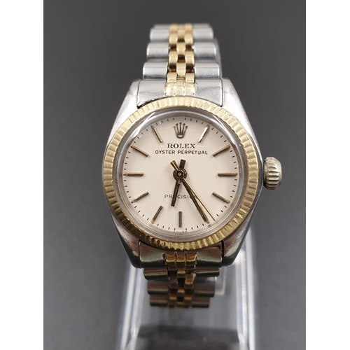 109 - Ladies Rolex Oyster Perpetual Precision Model WATCH.  Two tone metal strap.  26mm face.