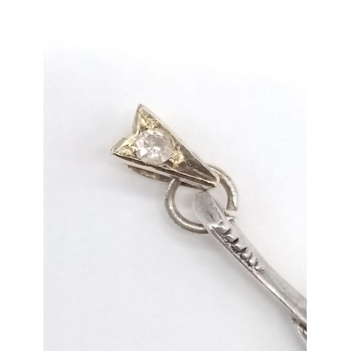 170 - Antique Silver and Gold Diamond PENDANT in the shape of a budding flower and leaves.  3.7g   5cm dro... 