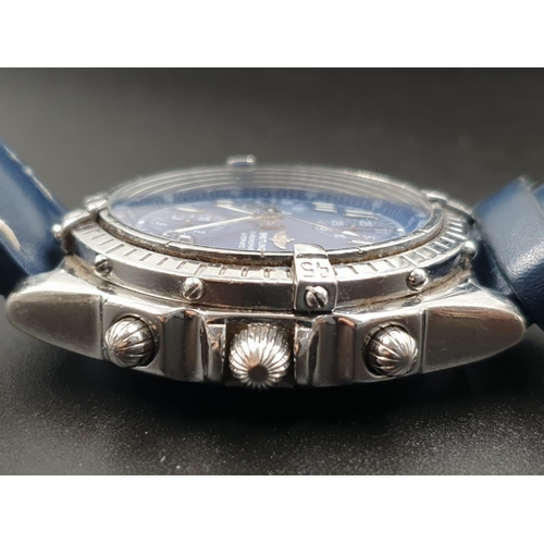 46 - Breiling Chronomat Automatic WATCH with Blue Face and matching Blue Leather Strap. 38mm.