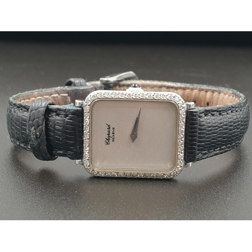 39 - Chopard Ladies WRISTWATCH with Diamond Bezel, manual movement.   Leather Strap.  20mm