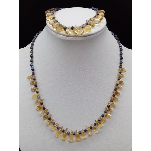 563 - Citrine and Lapis Lazuli NECKLACE (38cm) and matching BRACELET (18cm).