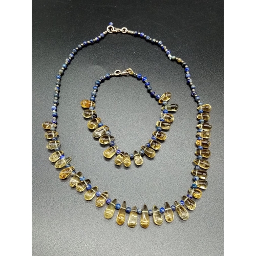 563 - Citrine and Lapis Lazuli NECKLACE (38cm) and matching BRACELET (18cm).