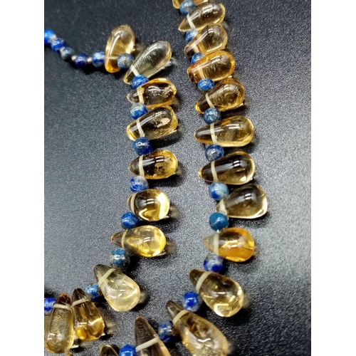 563 - Citrine and Lapis Lazuli NECKLACE (38cm) and matching BRACELET (18cm).