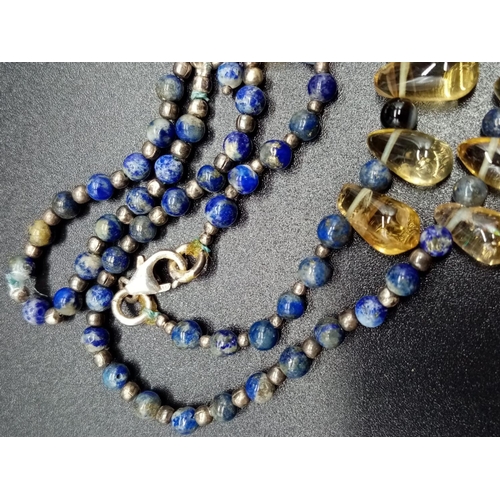 563 - Citrine and Lapis Lazuli NECKLACE (38cm) and matching BRACELET (18cm).