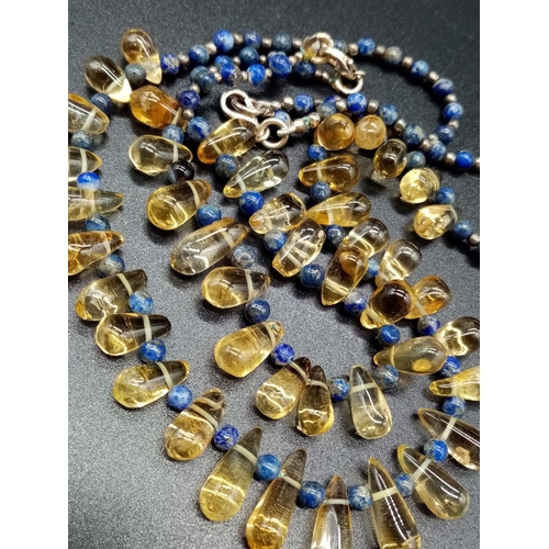 563 - Citrine and Lapis Lazuli NECKLACE (38cm) and matching BRACELET (18cm).