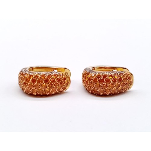 130 - Pair of 18ct Yellow Gold EARRINGS with Diamonds and Hessonite.  17.3g