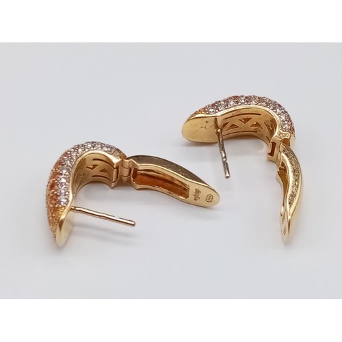 130 - Pair of 18ct Yellow Gold EARRINGS with Diamonds and Hessonite.  17.3g