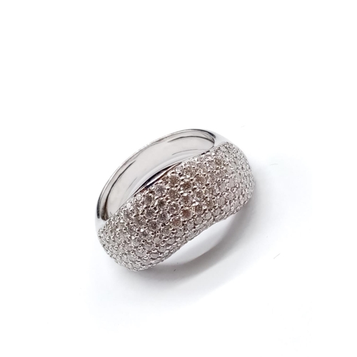 137 - 18ct White Gold RING with encrusted Diamond face.  Modern design.  13.1g     Size: U