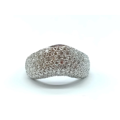 137 - 18ct White Gold RING with encrusted Diamond face.  Modern design.  13.1g     Size: U