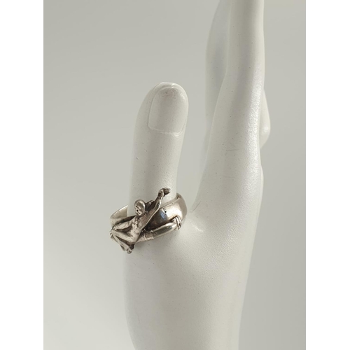 88 - WW2 United States Navy P.T Boat Crew Solid Silver RING. Depicts a cowboy riding a torpedo.