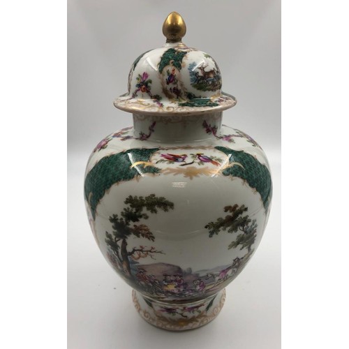 715 - Pair of Augustus Rex, Meissen porcelain ginger jars late 19th century, hand painted with gilt tracer... 