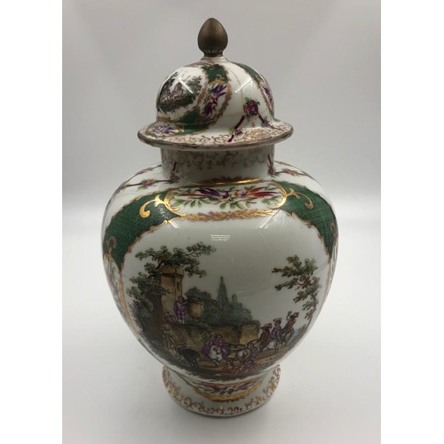 715 - Pair of Augustus Rex, Meissen porcelain ginger jars late 19th century, hand painted with gilt tracer... 