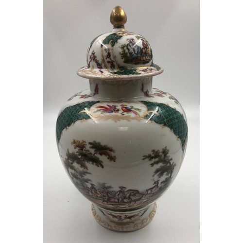 715 - Pair of Augustus Rex, Meissen porcelain ginger jars late 19th century, hand painted with gilt tracer... 