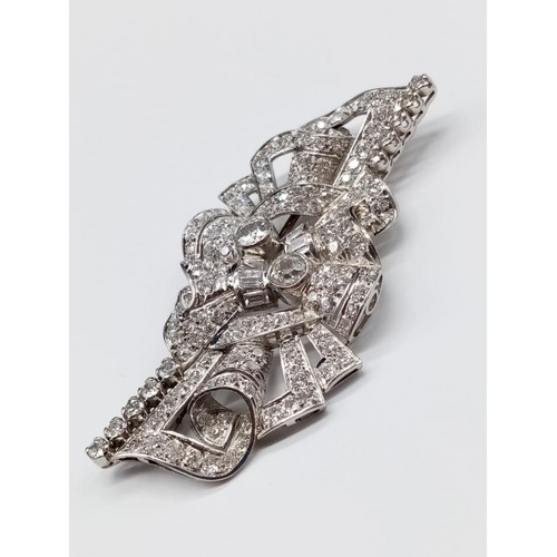 200 - Art Deco Style BROOCH with over 5ct of fine quality Diamonds set in Platinum.  24.5g     7 cm wide