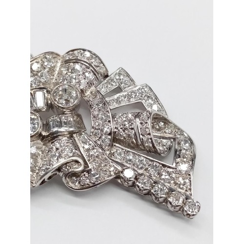 200 - Art Deco Style BROOCH with over 5ct of fine quality Diamonds set in Platinum.  24.5g     7 cm wide