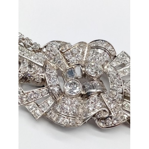 200 - Art Deco Style BROOCH with over 5ct of fine quality Diamonds set in Platinum.  24.5g     7 cm wide