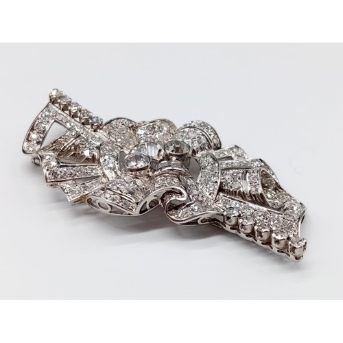 200 - Art Deco Style BROOCH with over 5ct of fine quality Diamonds set in Platinum.  24.5g     7 cm wide