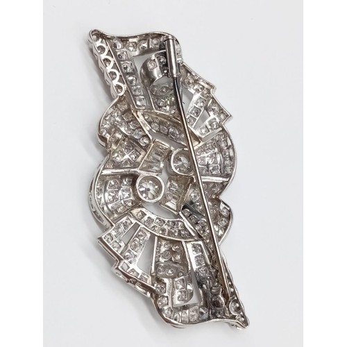 200 - Art Deco Style BROOCH with over 5ct of fine quality Diamonds set in Platinum.  24.5g     7 cm wide