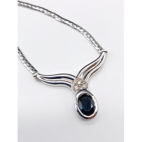 121 - Sapphire diamond necklace. Approx. 44cm. 7.15g.