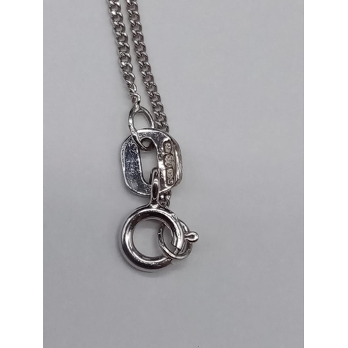 128 - 9K diamond pendant and chain. Approx 44cm. 2.55g