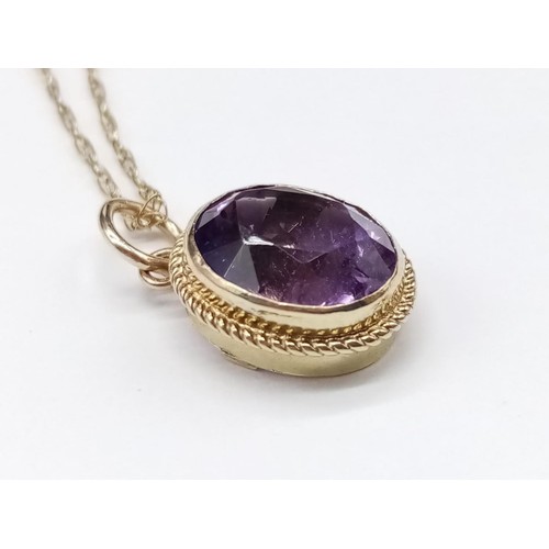 566 - Amethyst PENDANT set in 9ct Gold on a 9ct Gold CHAIN.   2.16g     50cm long.