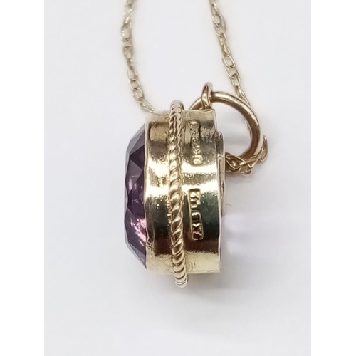 566 - Amethyst PENDANT set in 9ct Gold on a 9ct Gold CHAIN.   2.16g     50cm long.