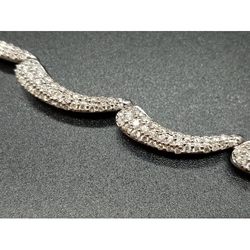 207 - 18ct White Gold Articulated NECKLACE with Diamond encrusting.  29.8g         48cm