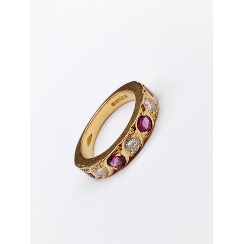 191 - 18ct Yellow Gold.. Half Eternity RING with Diamonds and Rubies.   6.1g    Size:  M