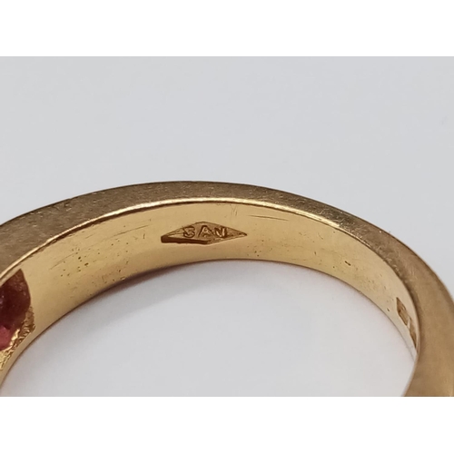 191 - 18ct Yellow Gold.. Half Eternity RING with Diamonds and Rubies.   6.1g    Size:  M